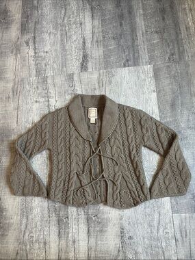 Mira Flores Wool Cable Knit Tie-Front Cardigan Sweater